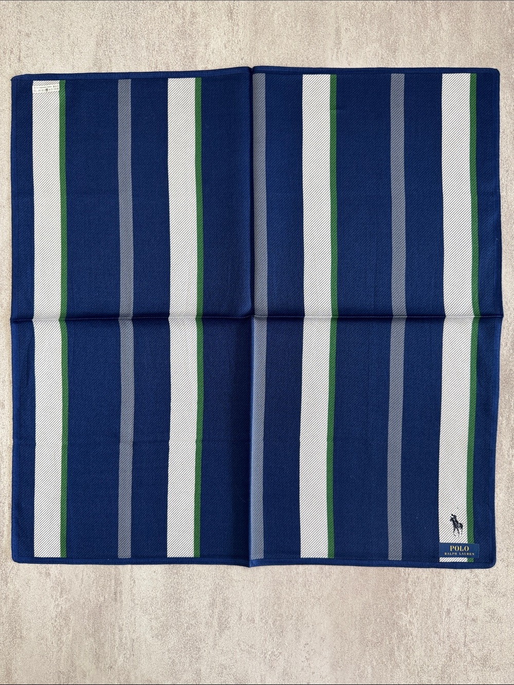 Polo by Ralph Lauren Navy White Gray Green Striped Pocket Square